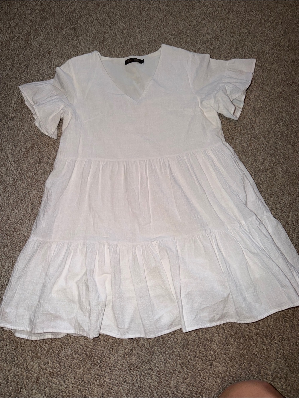 Fancyinn White Tiered V-Neck Summer Dress